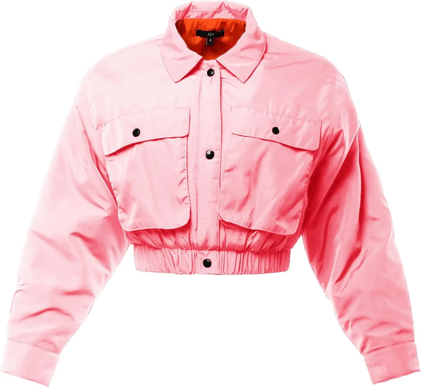 Women's Cropped Front Two Pocket Snap Quilted Padding Bomber Jacket
