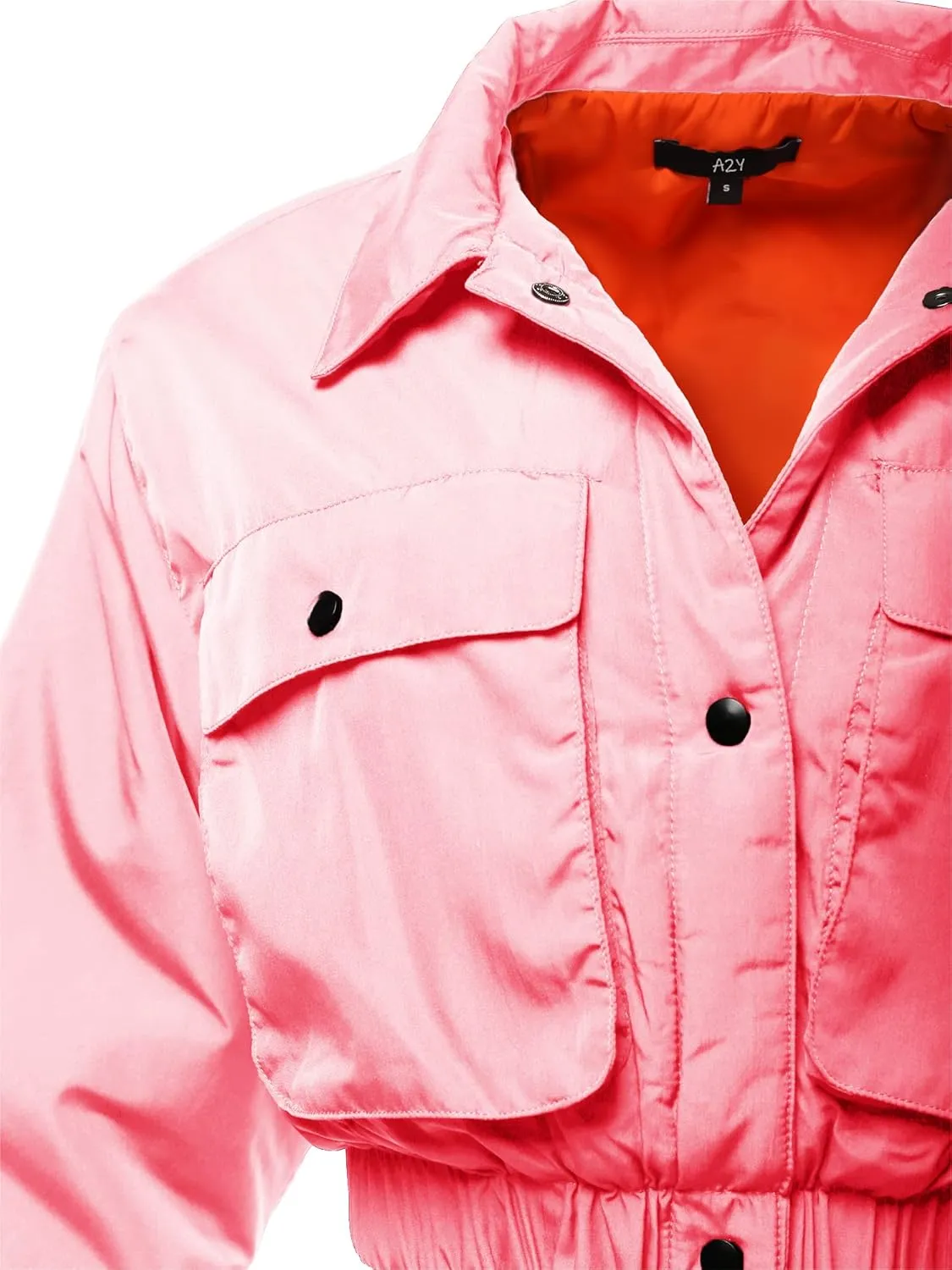 Women's Cropped Front Two Pocket Snap Quilted Padding Bomber Jacket