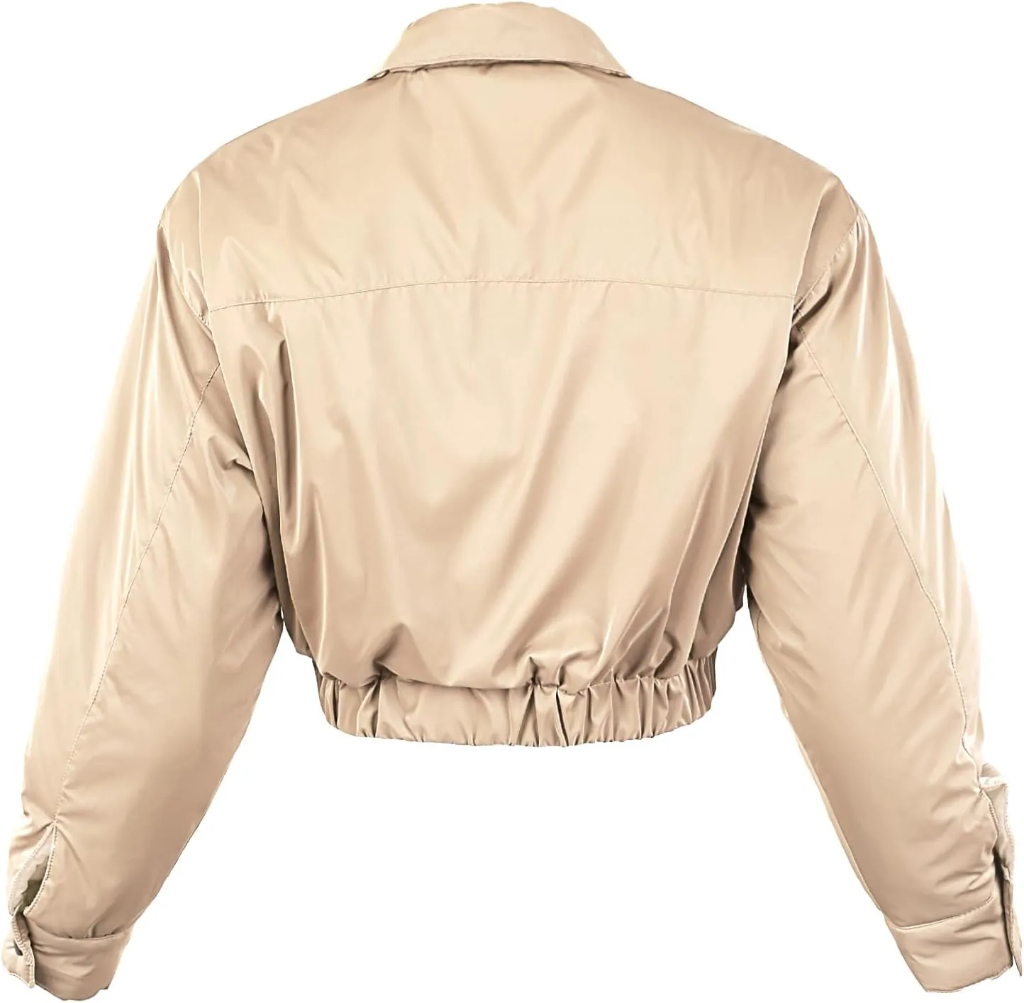 Women's Cropped Front Two Pocket Snap Quilted Padding Bomber Jacket