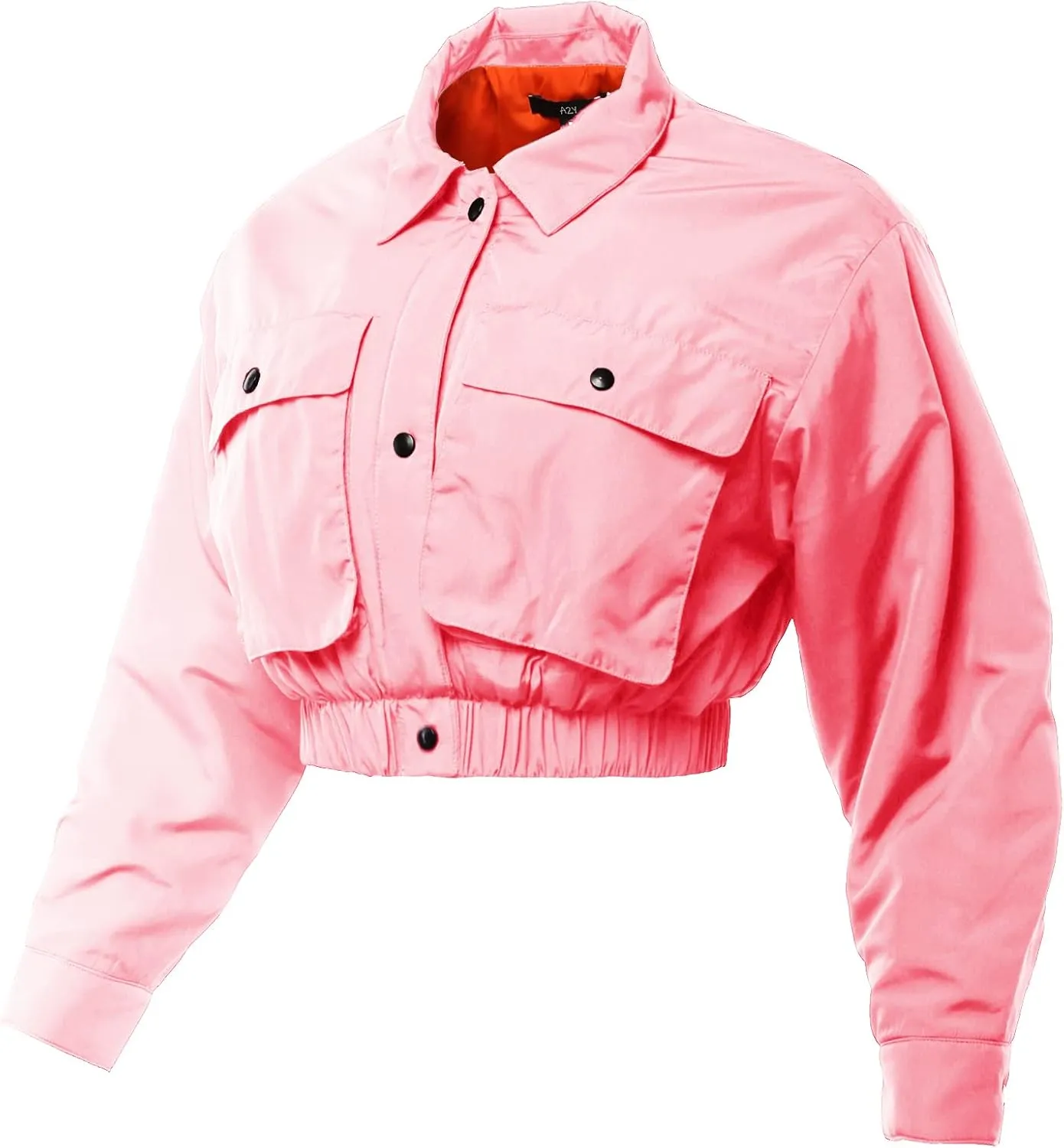 Women's Cropped Front Two Pocket Snap Quilted Padding Bomber Jacket