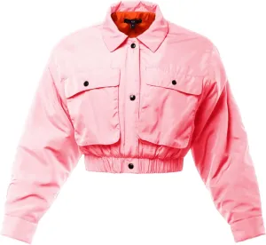 Women's Cropped Front Two Pocket Snap Quilted Padding Bomber Jacket