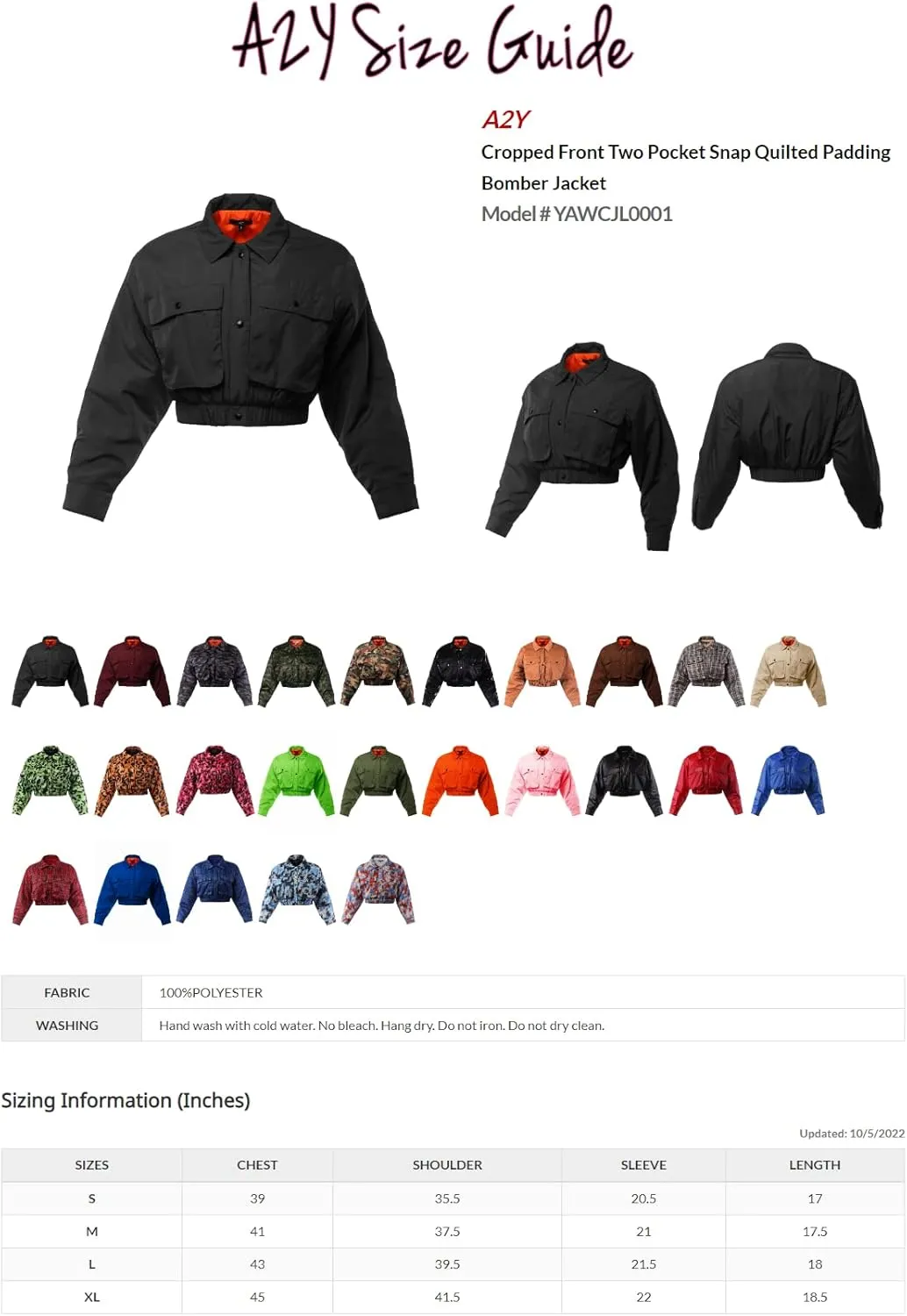 Women's Cropped Front Two Pocket Snap Quilted Padding Bomber Jacket