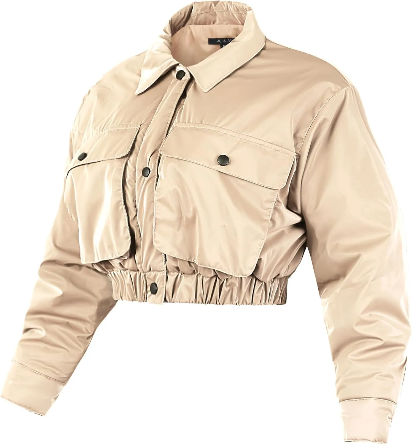 Women's Cropped Front Two Pocket Snap Quilted Padding Bomber Jacket