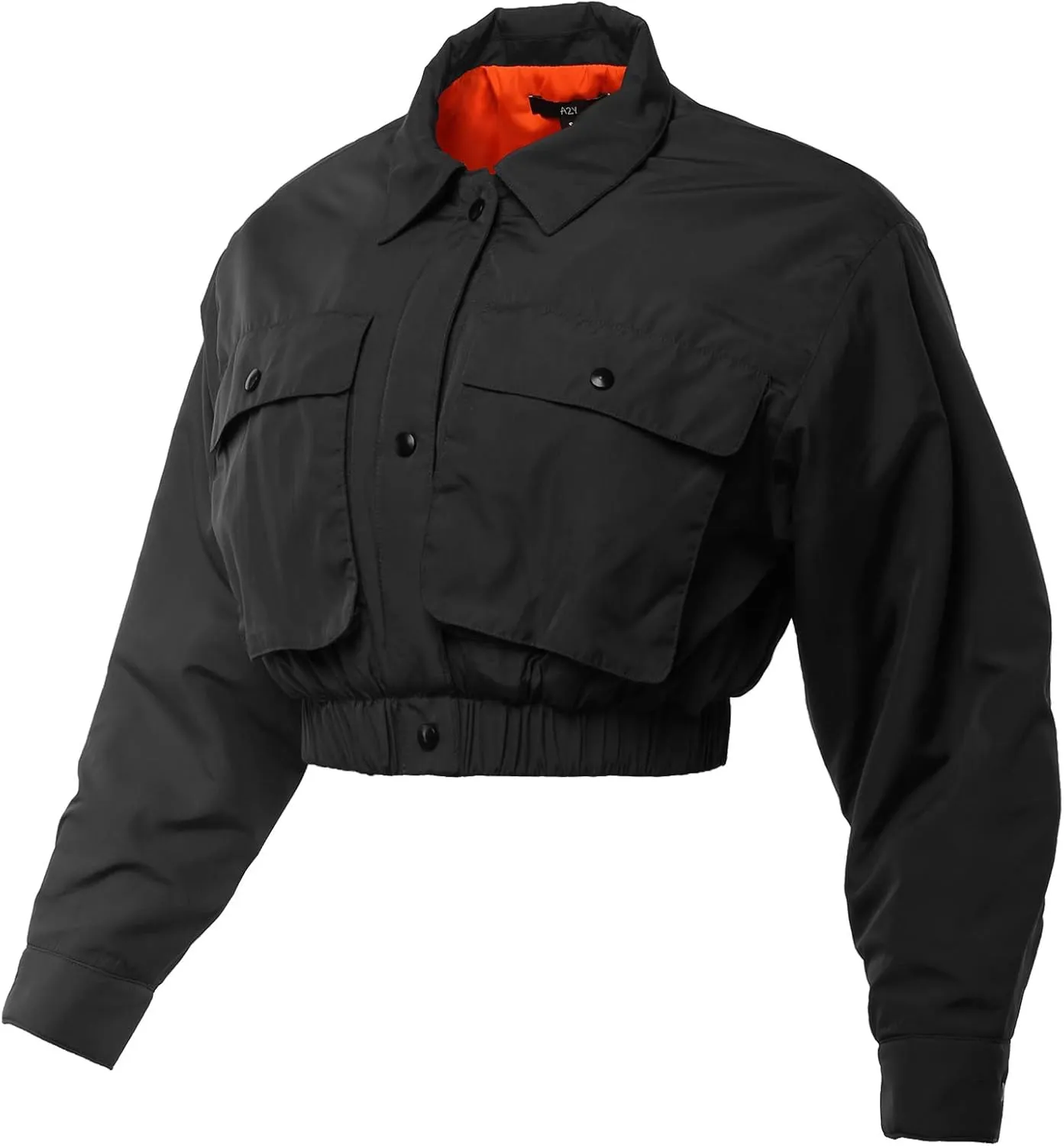 Women's Cropped Front Two Pocket Snap Quilted Padding Bomber Jacket