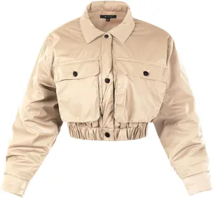 Women's Cropped Front Two Pocket Snap Quilted Padding Bomber Jacket