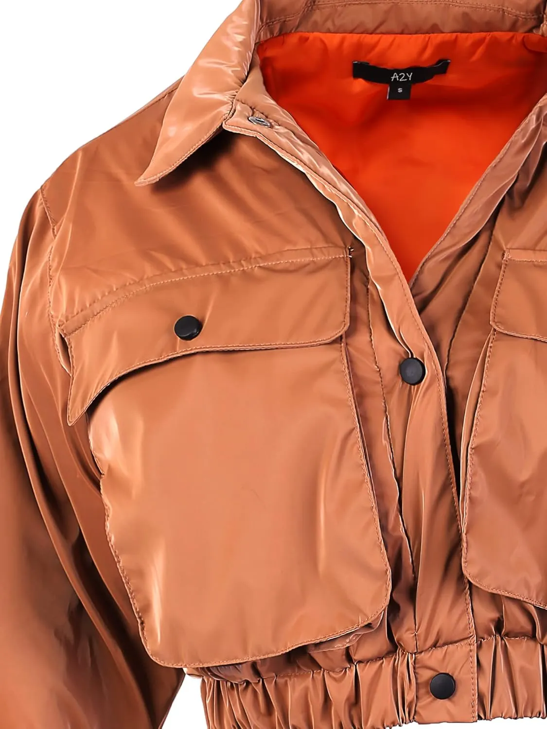 Women's Cropped Front Two Pocket Snap Quilted Padding Bomber Jacket