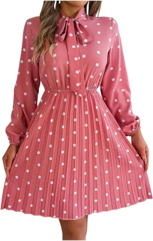 Womens Fall Dresses 2024 Plus Size Elegant Swiss Dot Long Sleeve Dress Flowy Swing Hem Elastic Waist Midi Dress