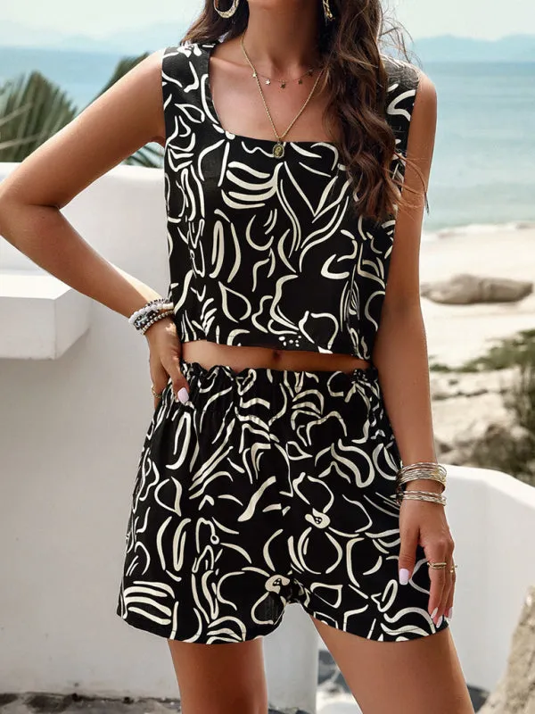 Women's fashion casual printed vest suit