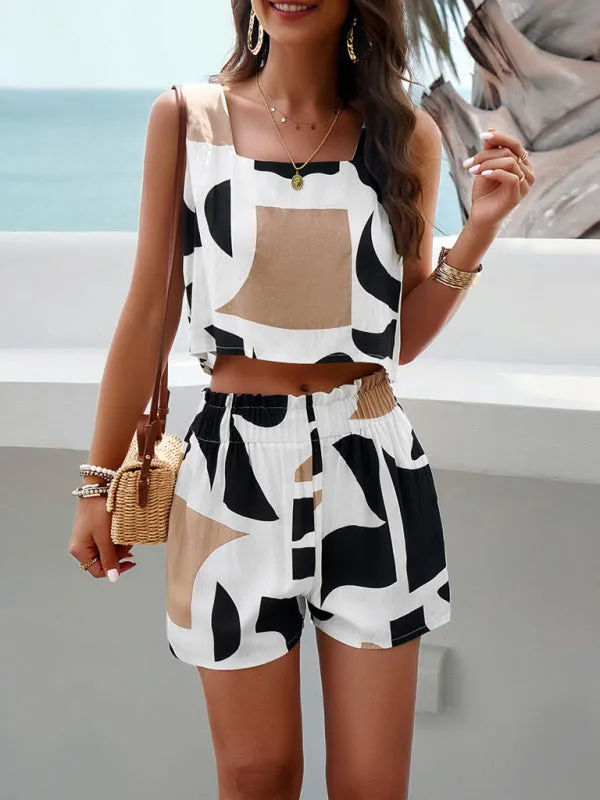 Women's fashion casual printed vest suit