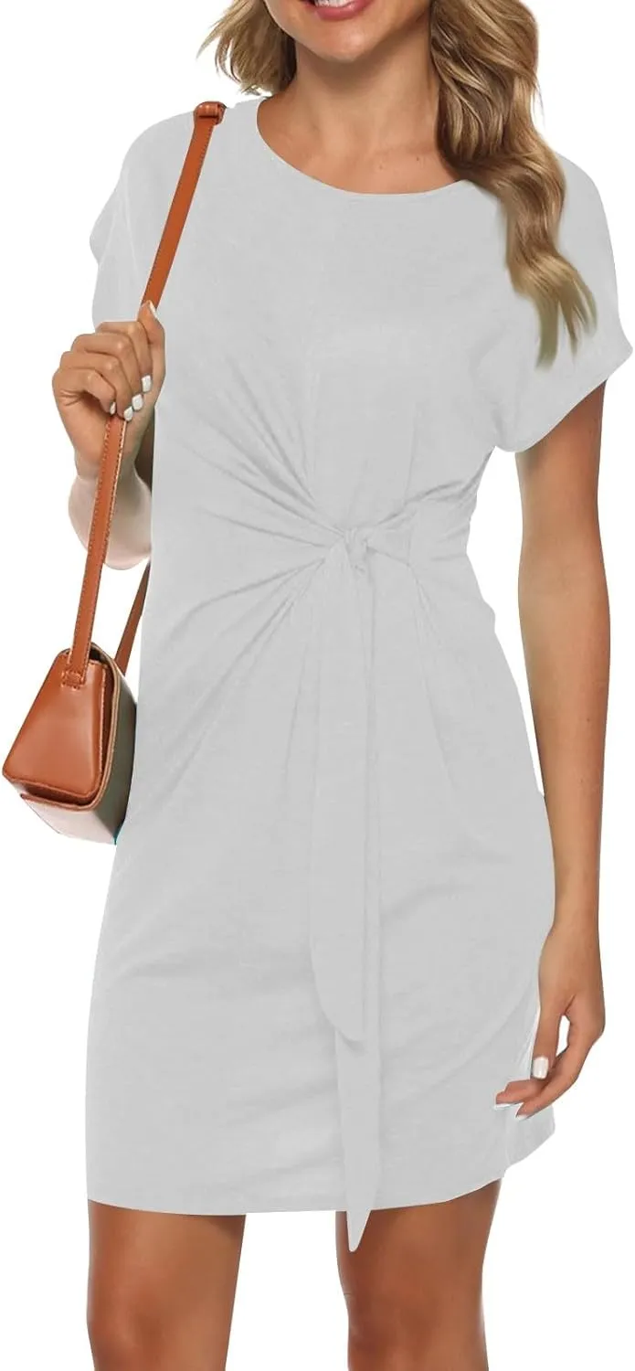 Women's Fashion Solid Color Sleeveless Round Neck Irregular Tie Short Dresses Summer Outfits for Women