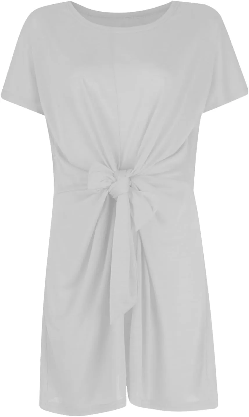 Women's Fashion Solid Color Sleeveless Round Neck Irregular Tie Short Dresses Summer Outfits for Women