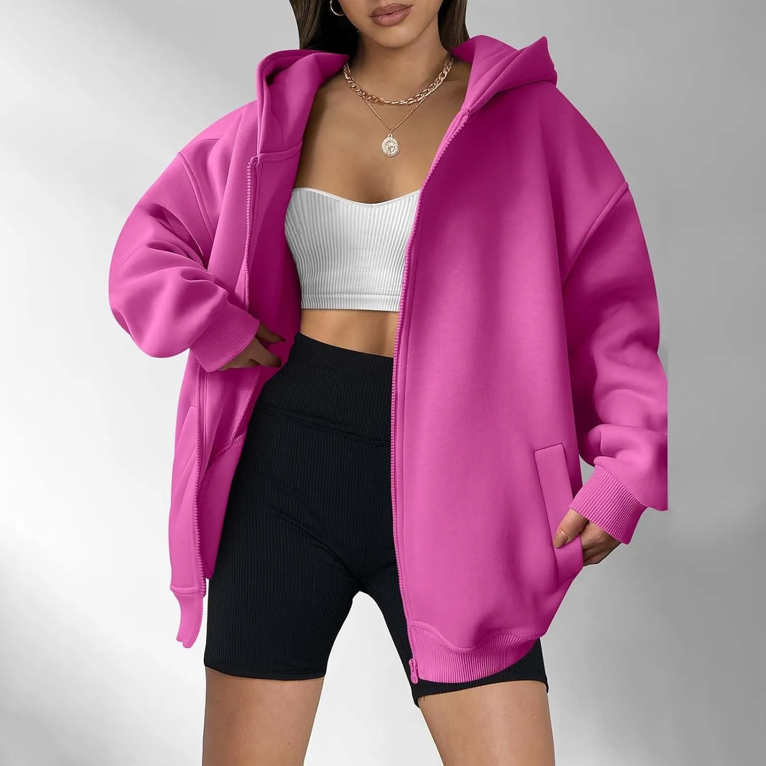 Women's Full Zip Up Hoodie Long Sleeve Hooded Sweatshirts Hoodies Fall Jacket Oversized Sweatshirts with Pockets