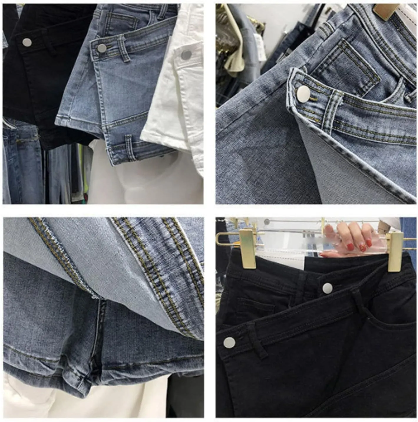 Women's High Waisted Button Front Jean Shorts Denim Casual Wrap Skort Skirt with Pocket Ruffle Trim Denim Skort