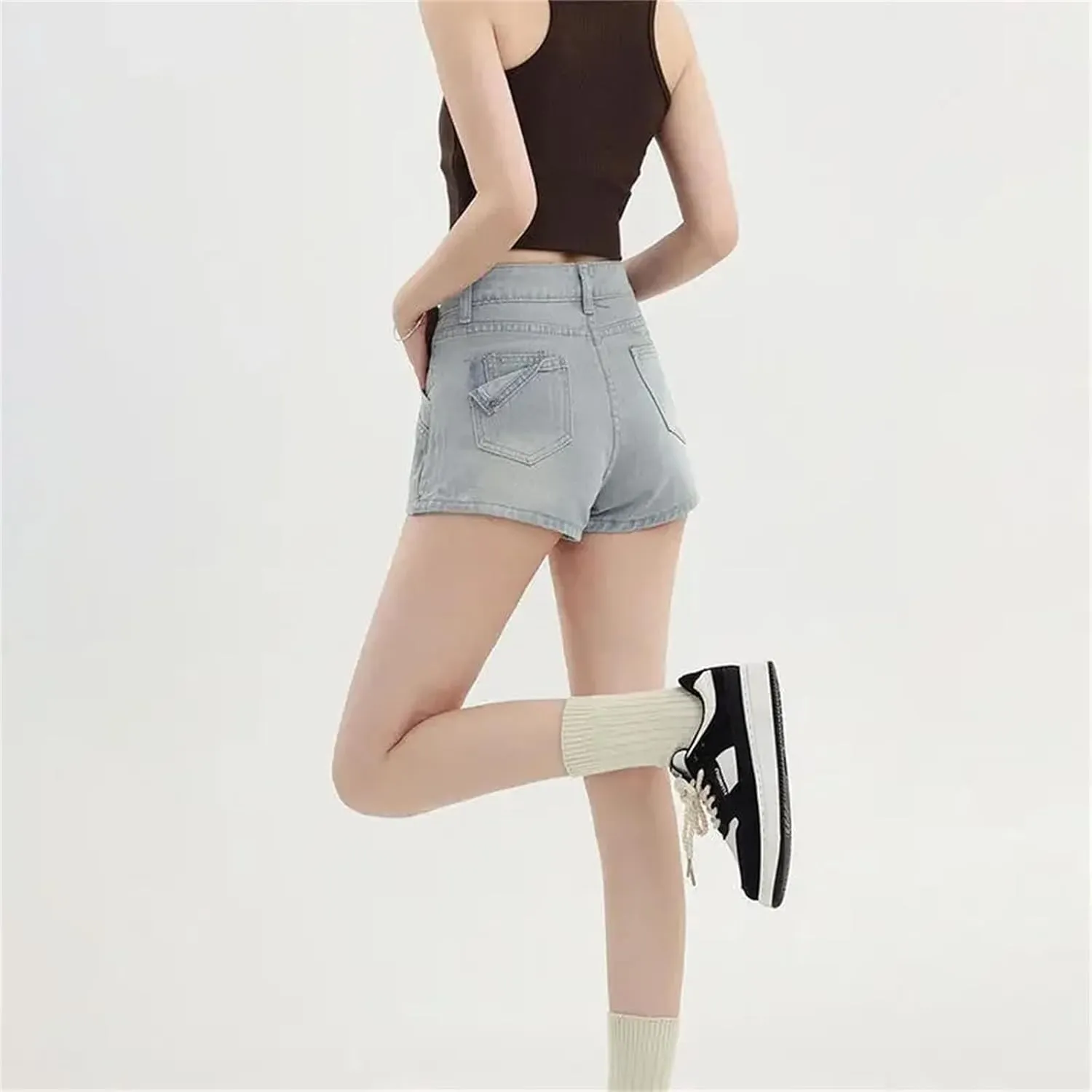 Women's High Waisted Slimming Denim Mini Wrap Skirt Summer Light Color Distressed A Line Hip Skirts