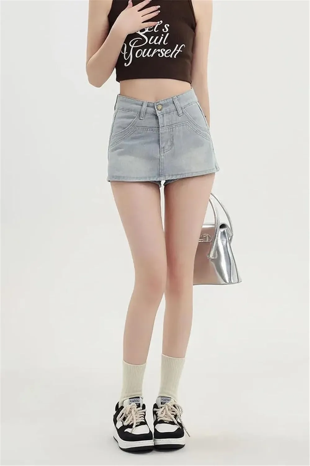 Women's High Waisted Slimming Denim Mini Wrap Skirt Summer Light Color Distressed A Line Hip Skirts