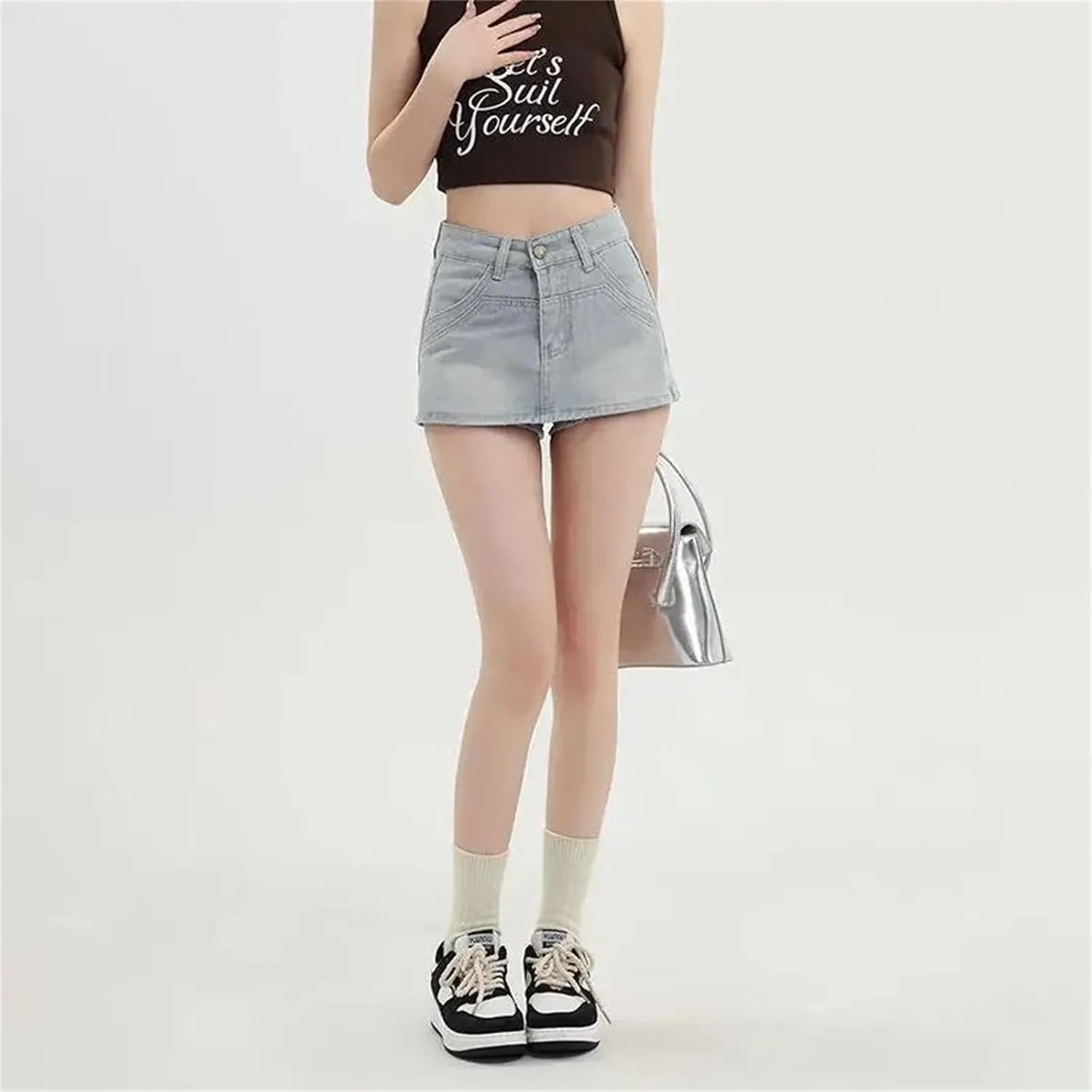 Women's High Waisted Slimming Denim Mini Wrap Skirt Summer Light Color Distressed A Line Hip Skirts