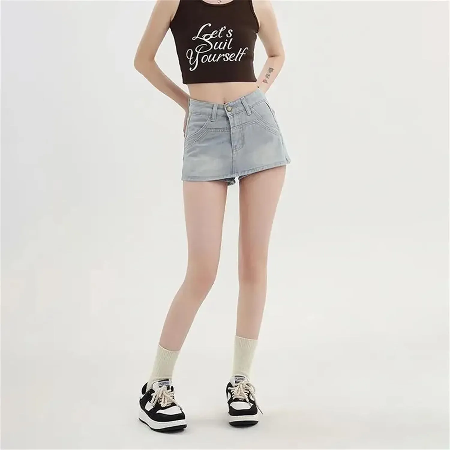 Women's High Waisted Slimming Denim Mini Wrap Skirt Summer Light Color Distressed A Line Hip Skirts