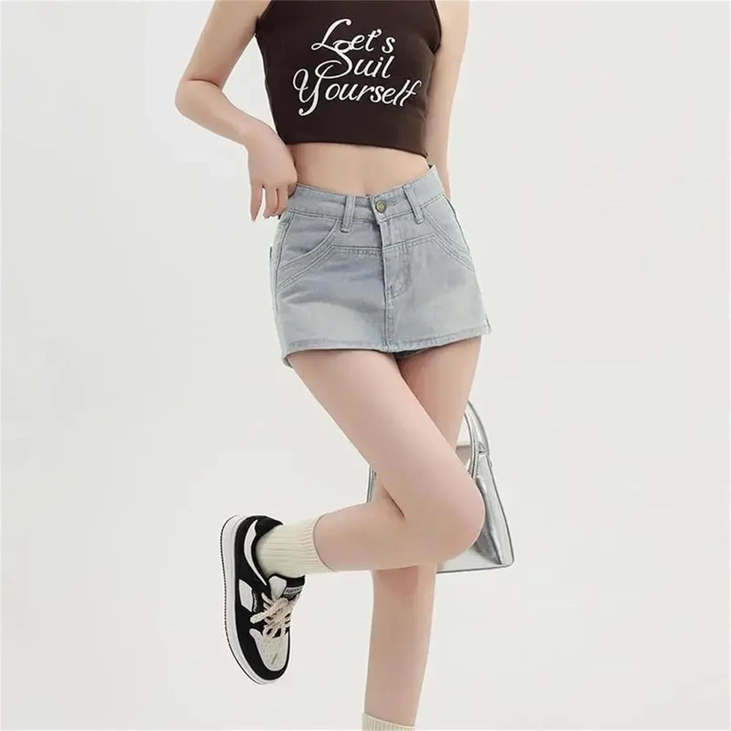 Women's High Waisted Slimming Denim Mini Wrap Skirt Summer Light Color Distressed A Line Hip Skirts