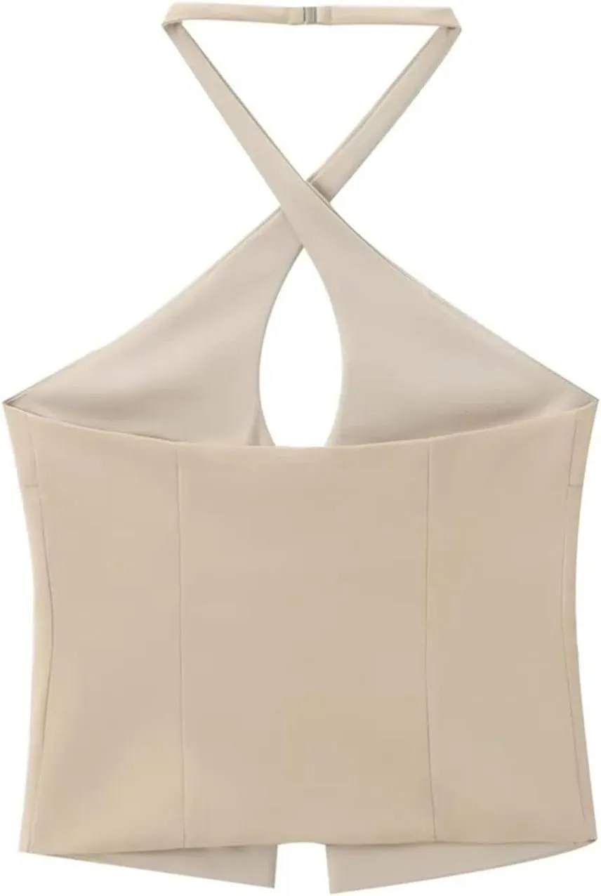 Women's Hollowed Out Camisole Sexy Slim Backless Sleeveless Tank Tops with Button