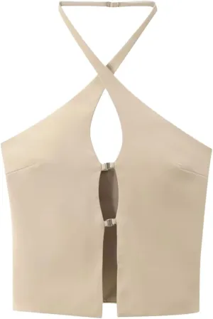 Women's Hollowed Out Camisole Sexy Slim Backless Sleeveless Tank Tops with Button