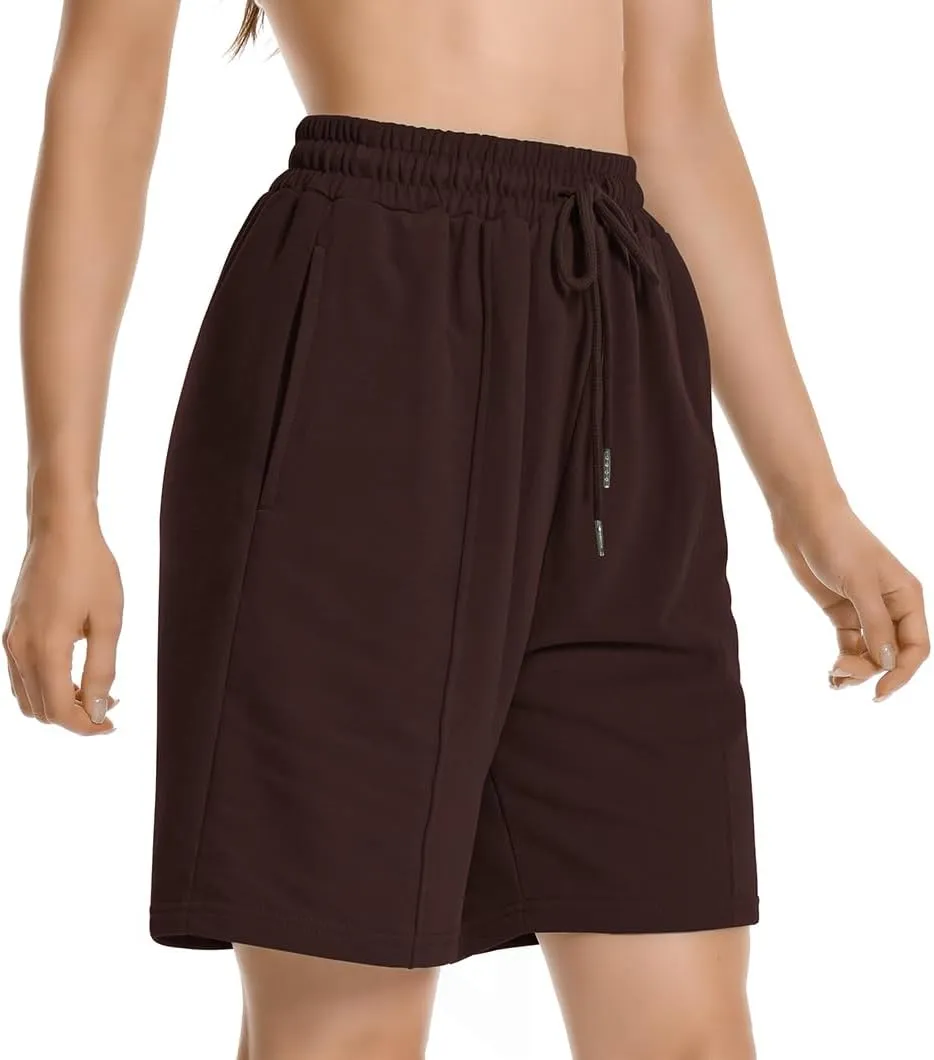 Womens Long Sweat Shorts Casual Summer Bermuda Loose Lounge Workout Athletic Shorts with Pockets