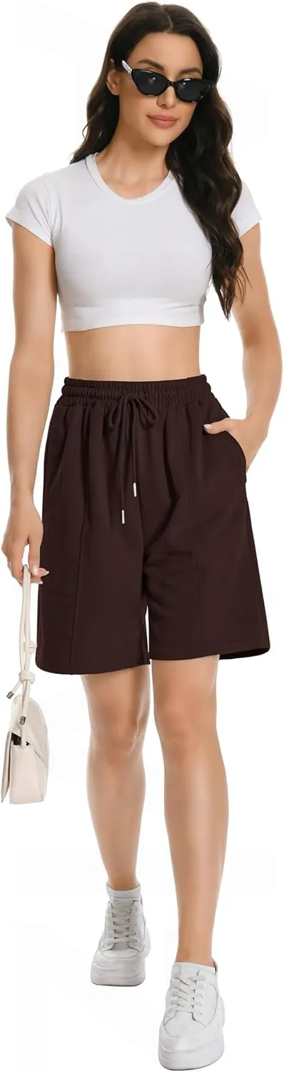 Womens Long Sweat Shorts Casual Summer Bermuda Loose Lounge Workout Athletic Shorts with Pockets