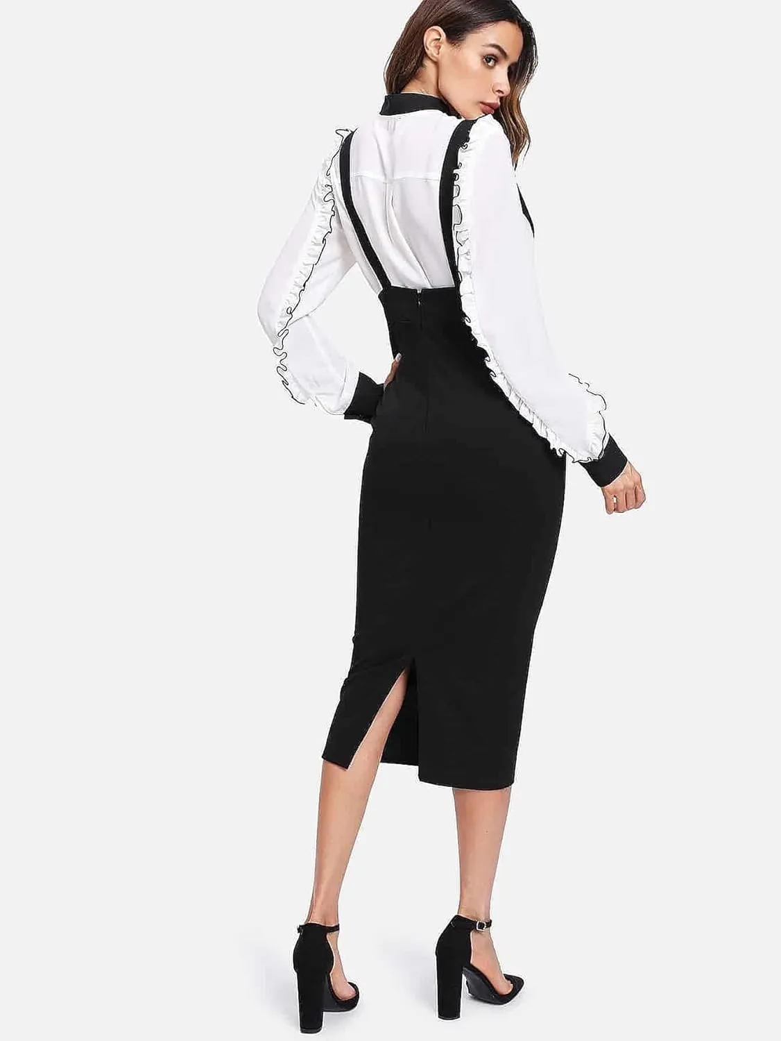 Womens Midi Skirt High Waist Zipper Slit Back Pencil With Strap Skirt Elegant Casual For Women