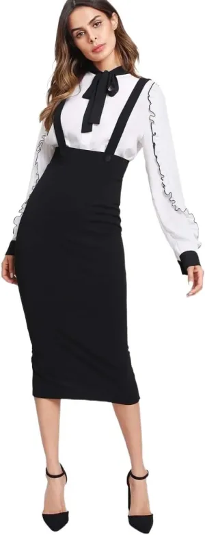 Womens Midi Skirt High Waist Zipper Slit Back Pencil With Strap Skirt Elegant Casual For Women