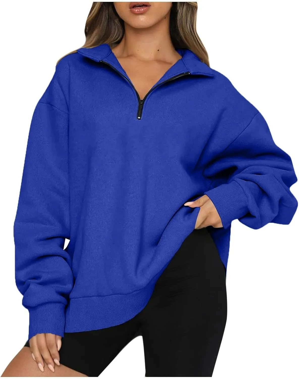 Women's Oversized Half Zip Fleece Sweatshirts Quarter Zip Pullover Top Fall 2024 Outfits Trendy Teens Preppy Clothes