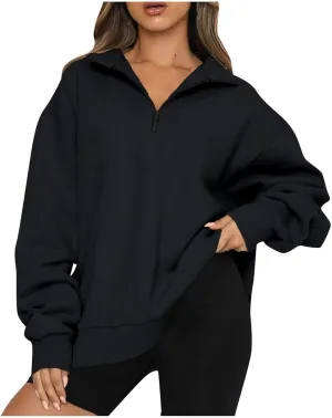 Women's Oversized Half Zip Fleece Sweatshirts Quarter Zip Pullover Top Fall 2024 Outfits Trendy Teens Preppy Clothes