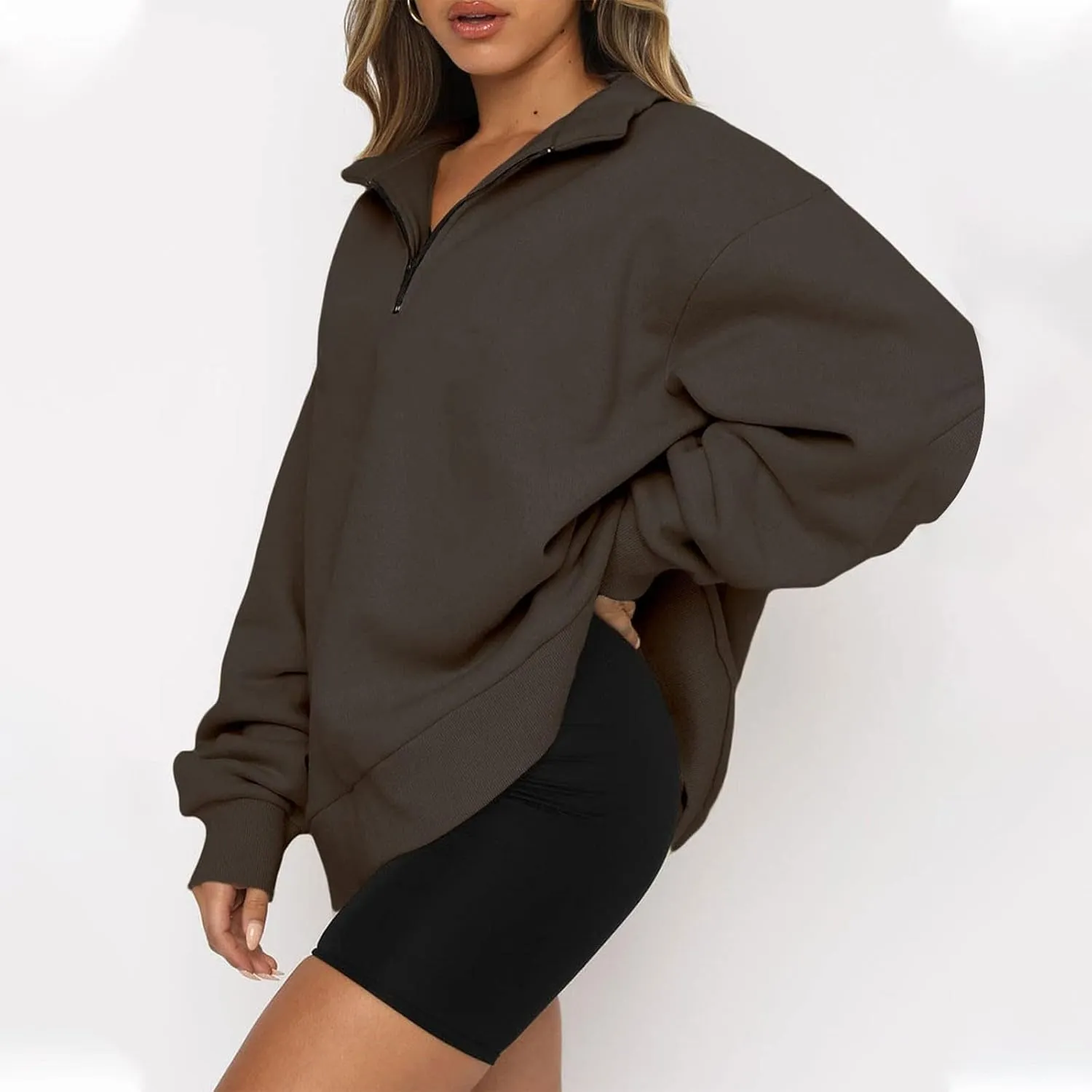 Women's Oversized Half Zip Fleece Sweatshirts Quarter Zip Pullover Top Fall 2024 Outfits Trendy Teens Preppy Clothes