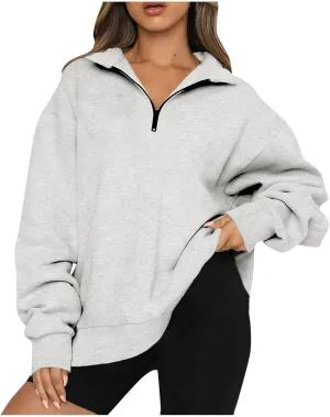 Women's Oversized Half Zip Fleece Sweatshirts Quarter Zip Pullover Top Fall 2024 Outfits Trendy Teens Preppy Clothes