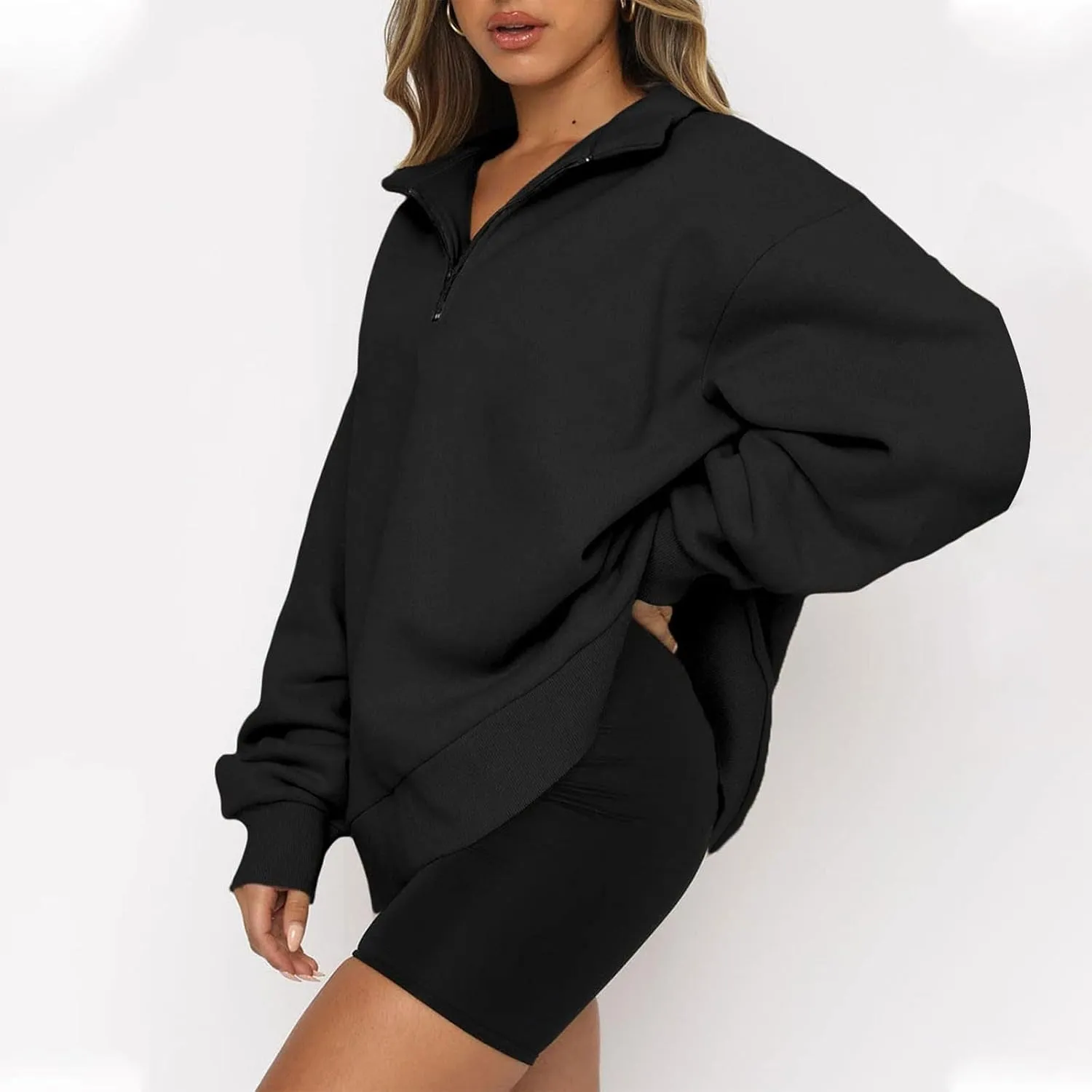 Women's Oversized Half Zip Fleece Sweatshirts Quarter Zip Pullover Top Fall 2024 Outfits Trendy Teens Preppy Clothes