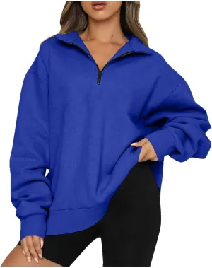 Women's Oversized Half Zip Fleece Sweatshirts Quarter Zip Pullover Top Fall 2024 Outfits Trendy Teens Preppy Clothes
