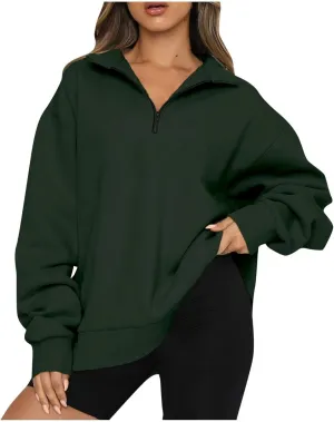 Women's Oversized Half Zip Fleece Sweatshirts Quarter Zip Pullover Top Fall 2024 Outfits Trendy Teens Preppy Clothes
