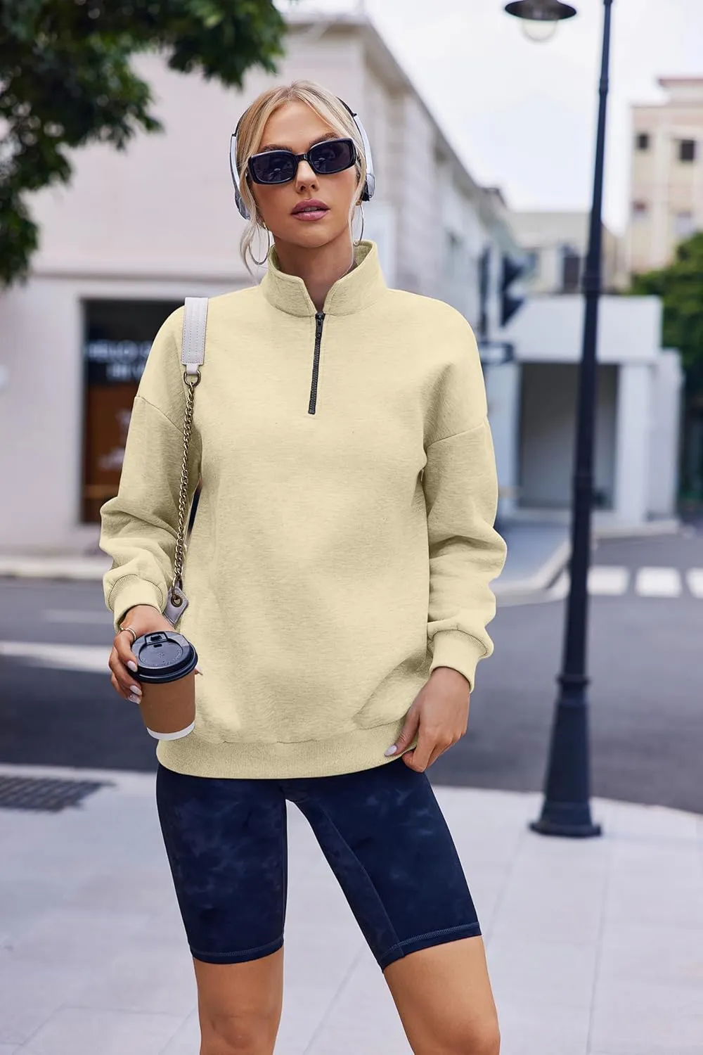 Womens Oversized Sweatshirts Half Zip Pullover 2024 Fall Trendy Fashion Outfits Drop Shoulder Tunic Pullover Tops