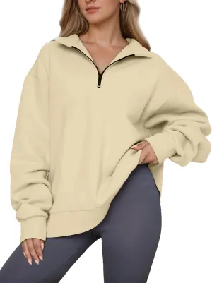 Womens Oversized Sweatshirts Half Zip Pullover 2024 Fall Trendy Fashion Outfits Drop Shoulder Tunic Pullover Tops