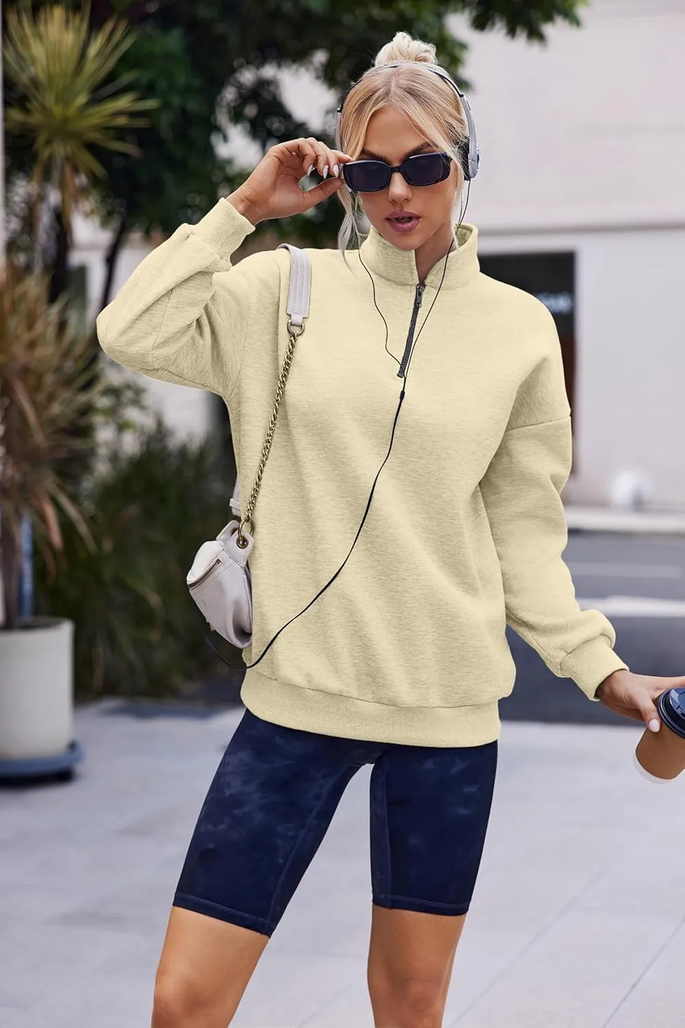 Womens Oversized Sweatshirts Half Zip Pullover 2024 Fall Trendy Fashion Outfits Drop Shoulder Tunic Pullover Tops