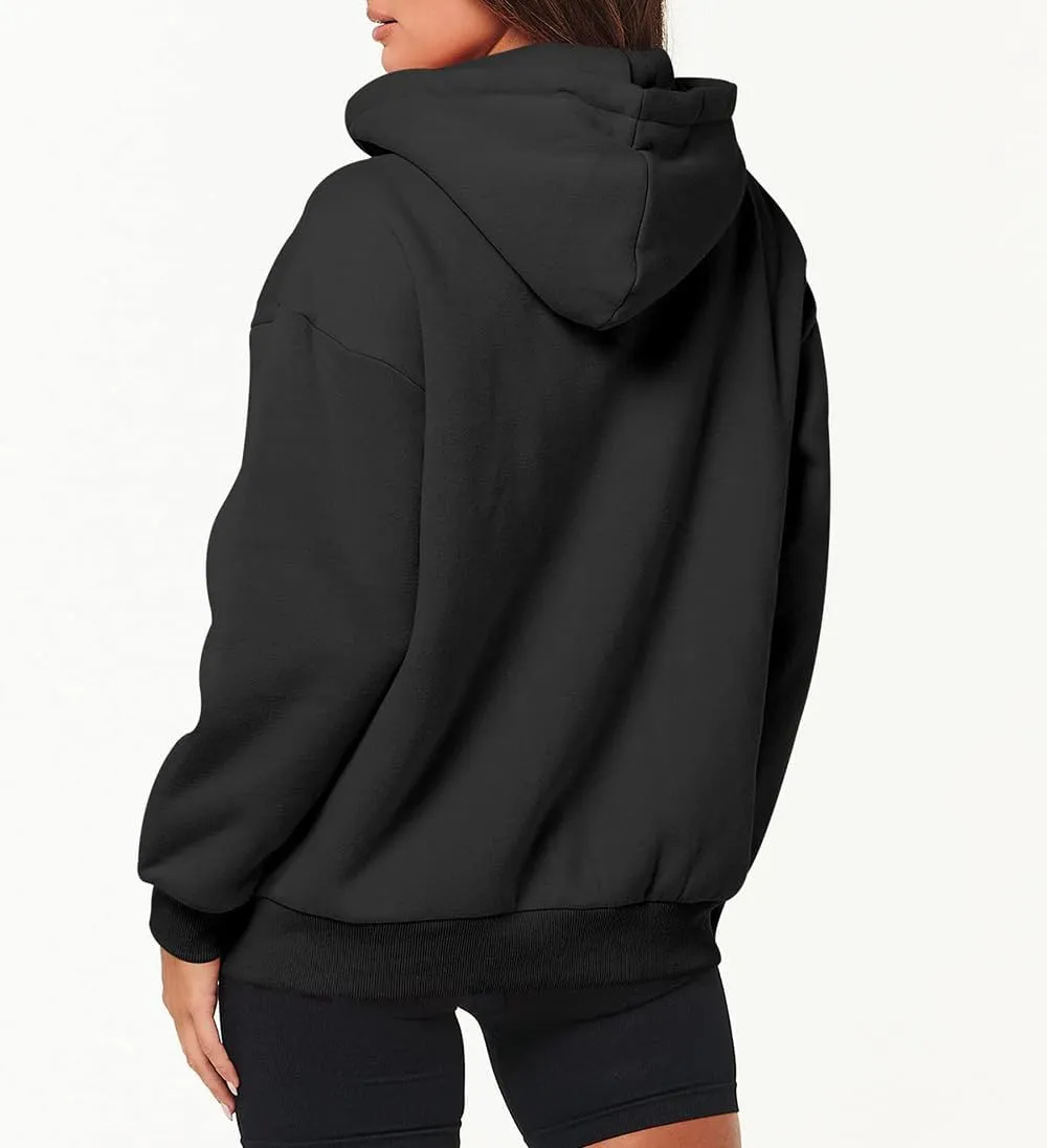 Womens Oversized Zip Up Hoodies Loose Long Sleeve Zipper Hooded Sweatshirt Casual Solid Jackets with Pockets