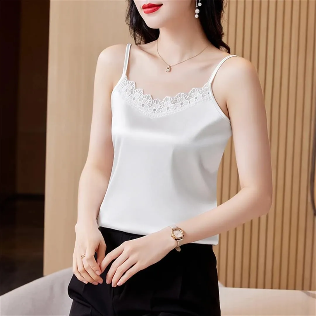 Women's Sexy Lace Patchwork Tank Top Summer Sleeveless Camisole Shirt