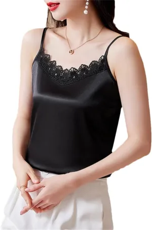 Women's Sexy Lace Patchwork Tank Top Summer Sleeveless Camisole Shirt