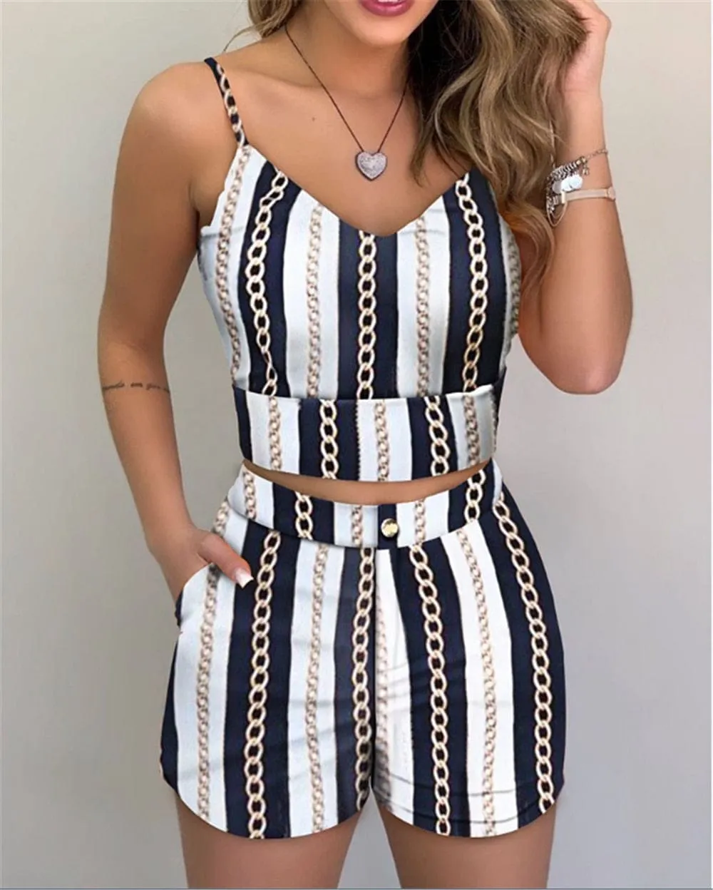 Women's Shorts 2 Pieces Sets Summer Office Lady Floral Female Outfits