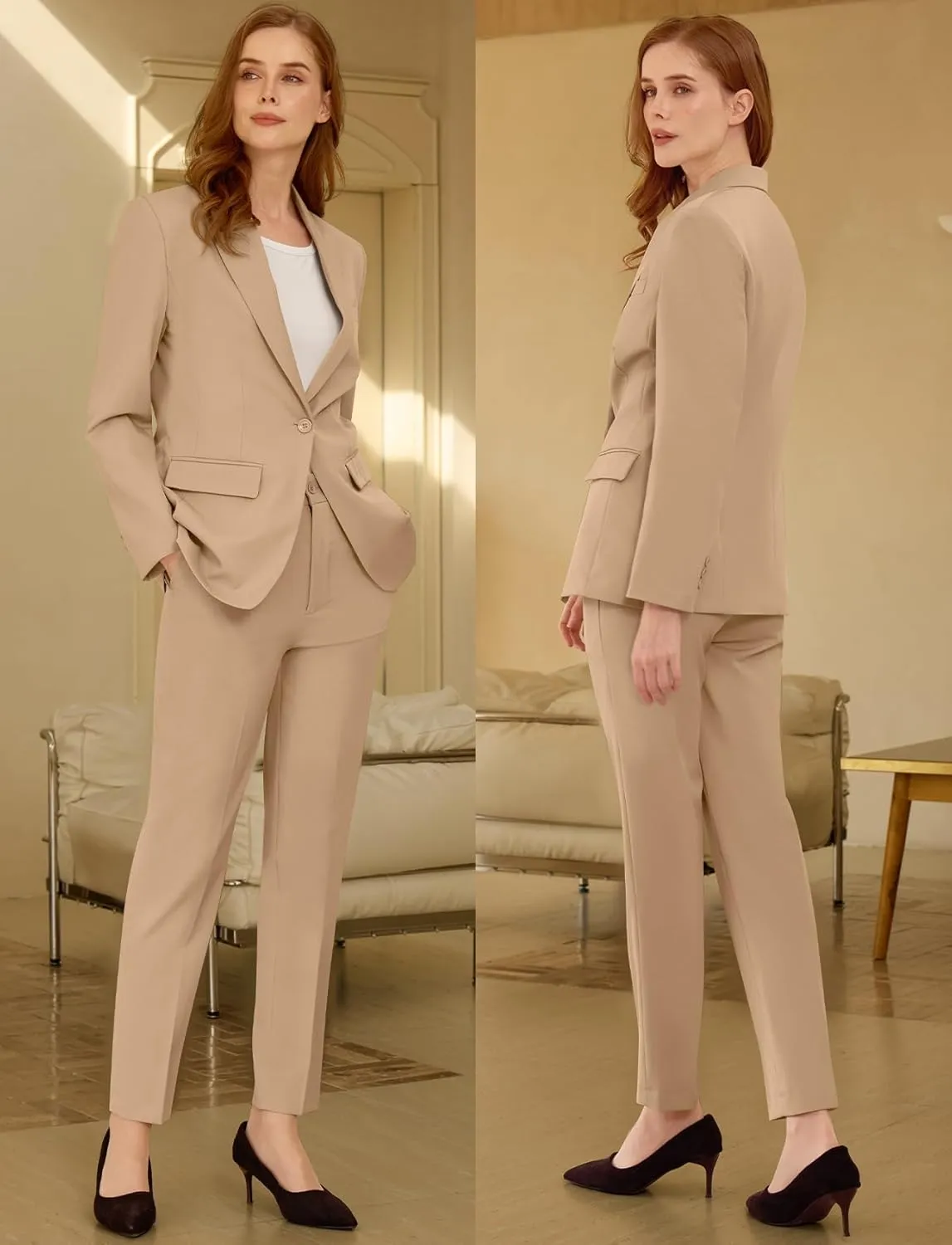 Womens Suit 2 Piece Slim Fit Outfits Suits Professional Blazer with Pants Dressy Casual Suiting Business Office Sets for Work