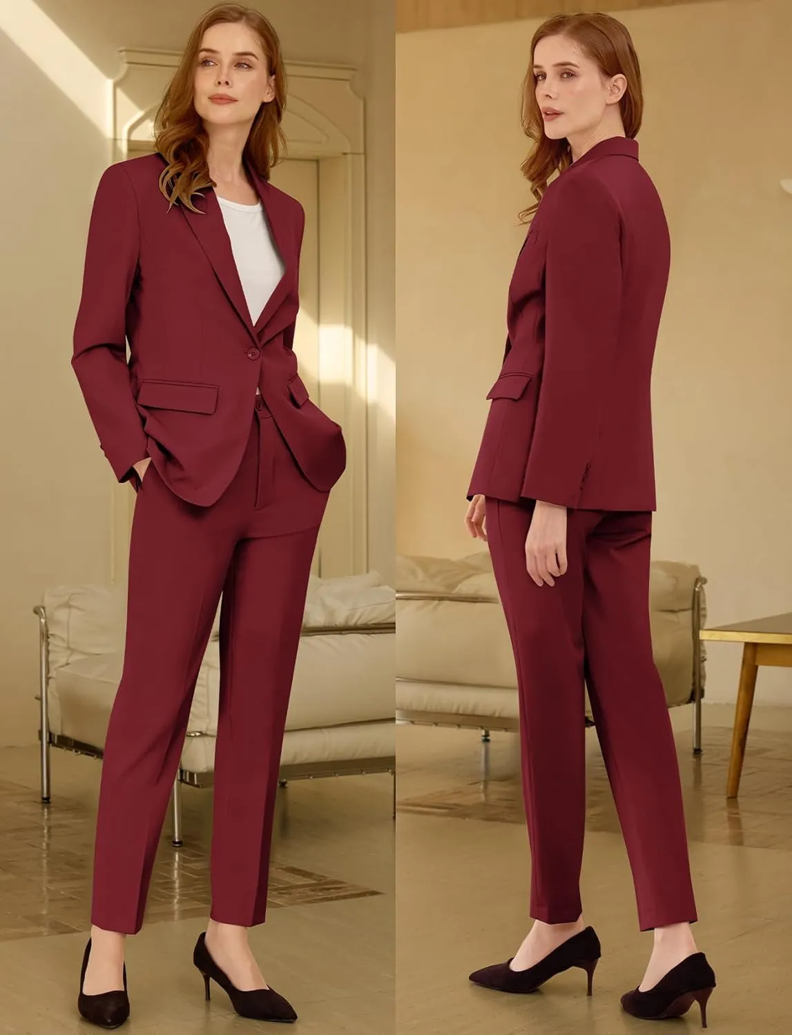 Womens Suit 2 Piece Slim Fit Outfits Suits Professional Blazer with Pants Dressy Casual Suiting Business Office Sets for Work