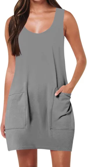 Womens Summer Dresses 2025 Casual Crew Neck Sleeveless Mini Dress Vacation Beach Sundresses Loose Fit Tank T Shirt