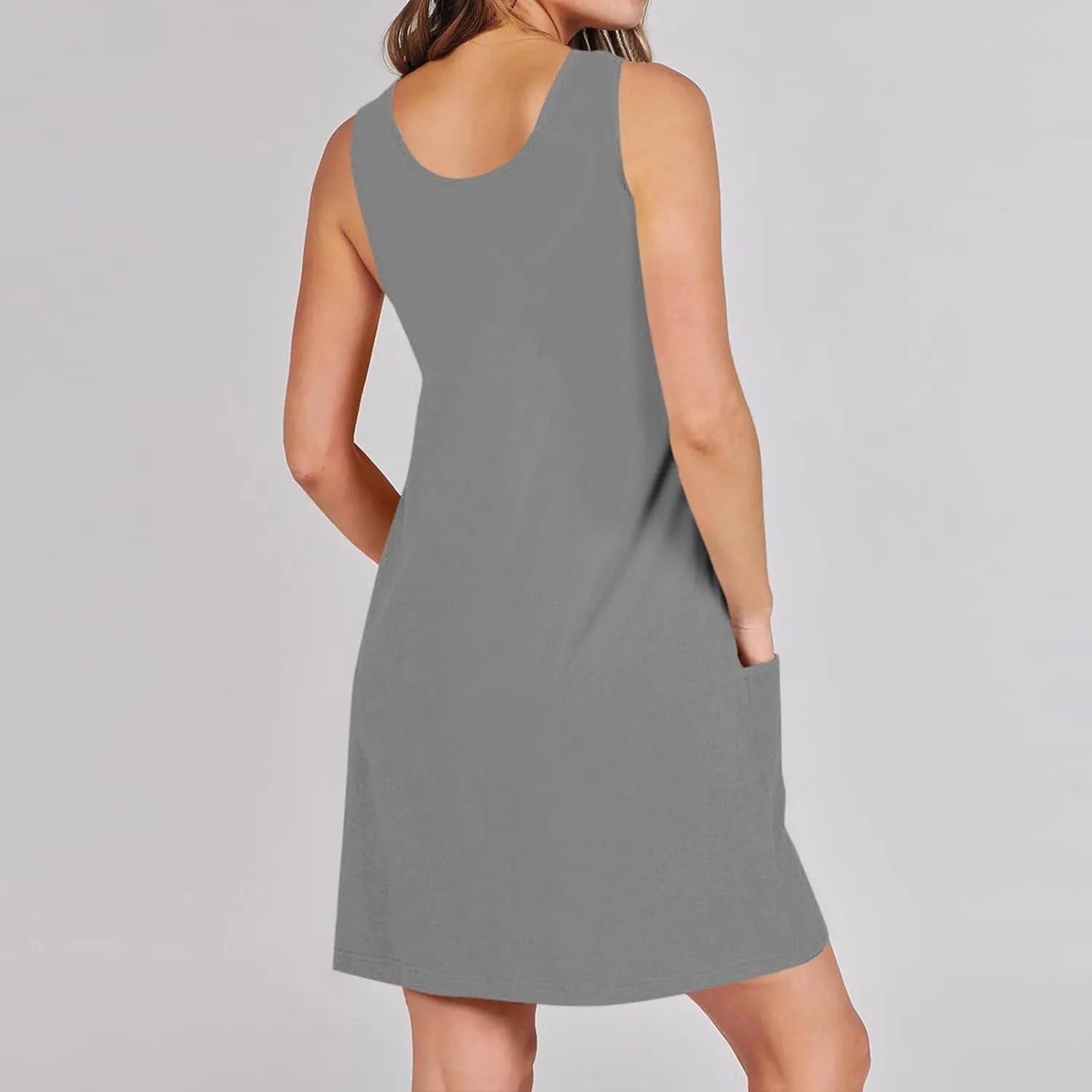 Womens Summer Dresses 2025 Casual Crew Neck Sleeveless Mini Dress Vacation Beach Sundresses Loose Fit Tank T Shirt