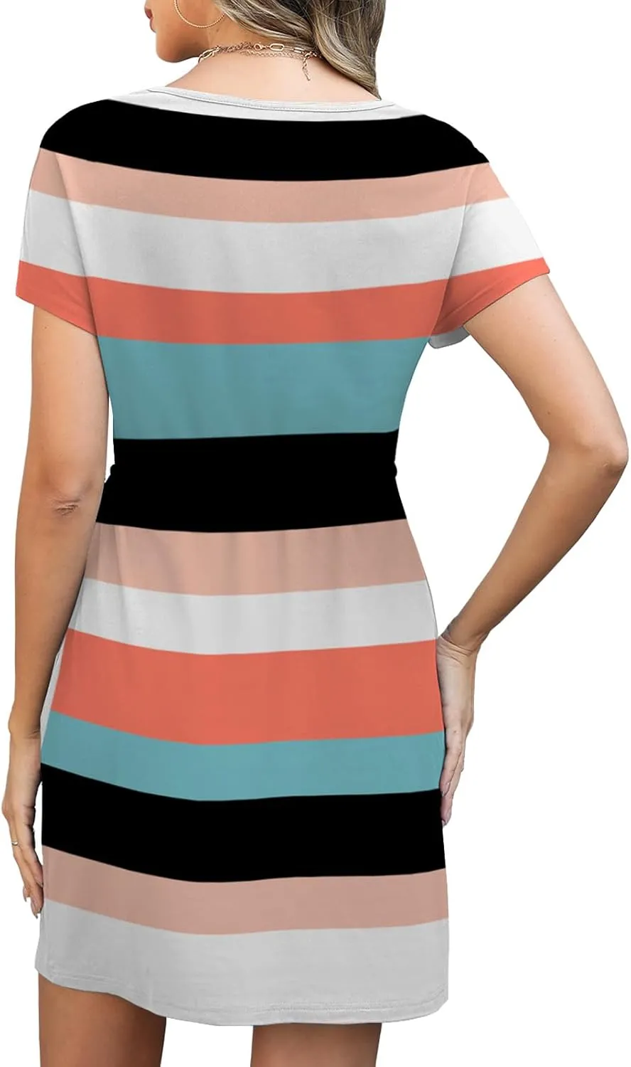 Womens Summer Dresses 2025 Casual Tie Front Short Sleeve A Line Midi Shirt Dress Beach Vacation Clothes