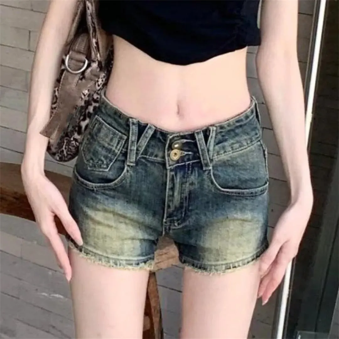 Women's Summer Shorts Vintage Jeans Denim Elastic High Waist Tight Exotic Hot Pants