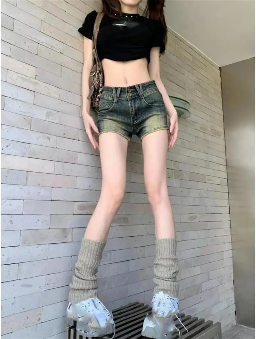 Women's Summer Shorts Vintage Jeans Denim Elastic High Waist Tight Exotic Hot Pants
