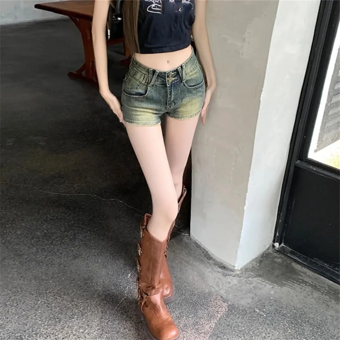 Women's Summer Shorts Vintage Jeans Denim Elastic High Waist Tight Exotic Hot Pants